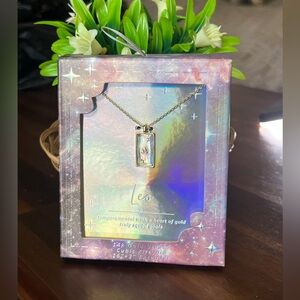 14K Gold Dipped Zodiac Leo Cubic Zirconia Pierced Glass Pendant Necklace NWT